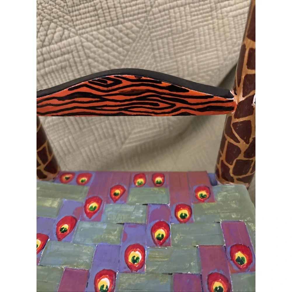 Hand Painted Folk Art Doll Rocking Chair Animal Print Miniature 16
